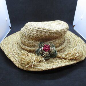 August Accessories Women's Bow Straw with Flower Hat - One Size Natural - New